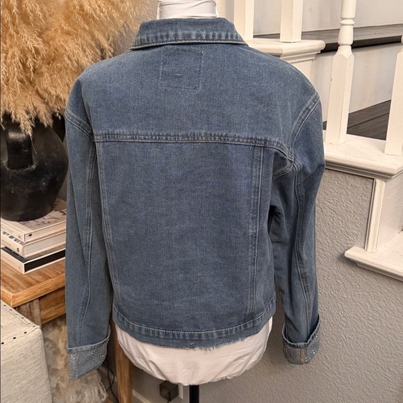 Rebecca Minkoff Cuffed Bedazzled Button-Down Denim Jacket – Size L - Picture 5 of 7